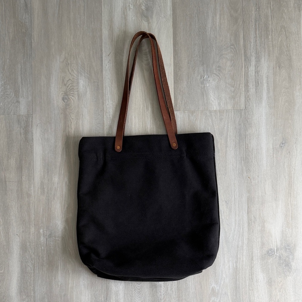 Nisolo Black Canvas Tote Bag with Brown Handles